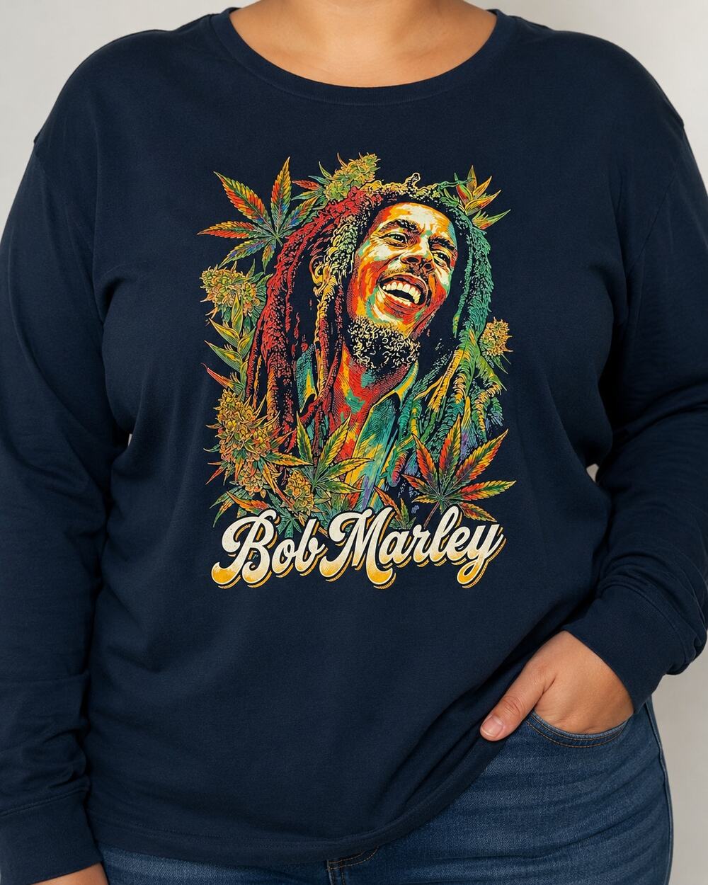 Glitzy Girlz 2X Dark Navy Blue Bob Marley Long Sleeve Graphic T-Shirt NWOT